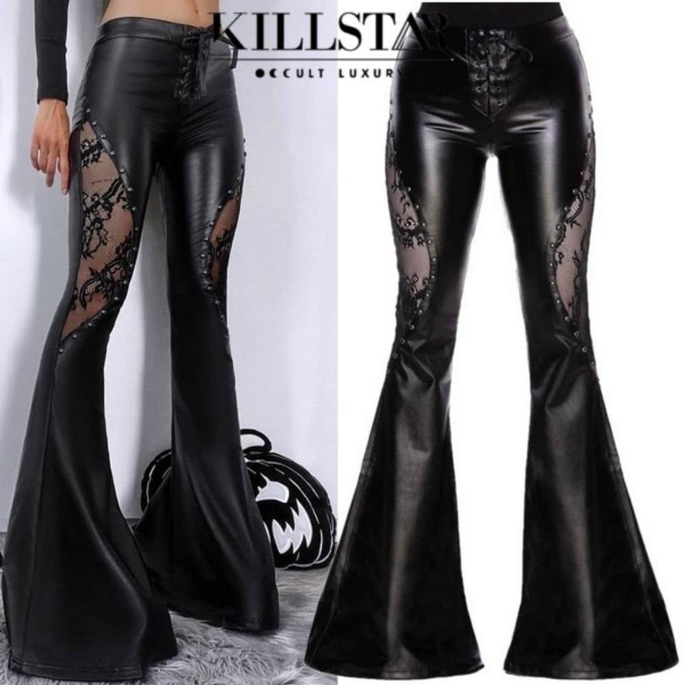 COPY - Killstar Sable faux leather lace bell bottoms NWT